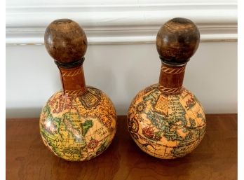 Leather Wrapped Pair Of Globe Objets D'art