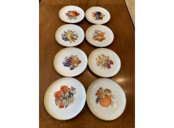 Set Of 8 Vintage Baronet China Dessert Plates (Gold Rim With Fruit)