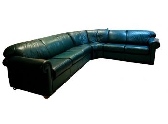 The Leather Center - Hunter Green Leather Sectional- 3 Piece