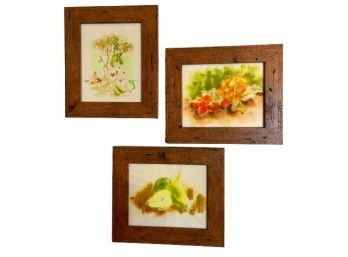 Set Of 3 Watercolors In Rustic Frame