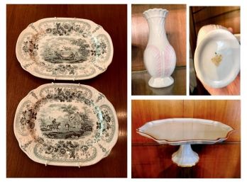 Mixed China Grouping - 2 Decorative Plates, Cake Stand,  & Vase