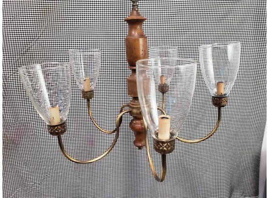 Vintage Traditional Five Light Wooden & Brass Candle Chandelier