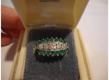 14K White Gold Diamond And Emerald Estate Ring Size 6.5