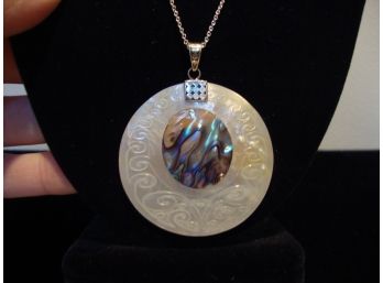 Sterling Mother Of Pearl And Abalone 16' Necklace