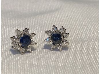 14K White Gold Diamond And Sapphire Estate Earrings