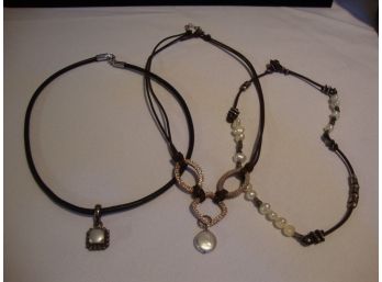 Sterling With Fresh Water Pearls And Leather Cord Necklaces (3)