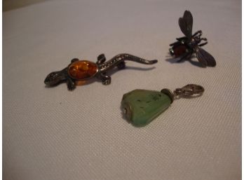 Sterling Amber Lizard Pin And More