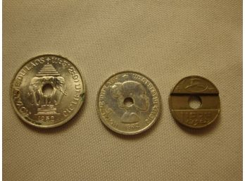 3 Foreign Coins With Holes 1952 And ?