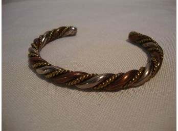 Sterling Copper And Gold Twist Cuff Bracelet