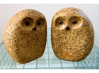 Pair Of Stone Owls - Handmade In Japan
