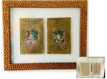 Double Sided Glass Framed Pages From Beautifully Illustrated Sanskrit Text