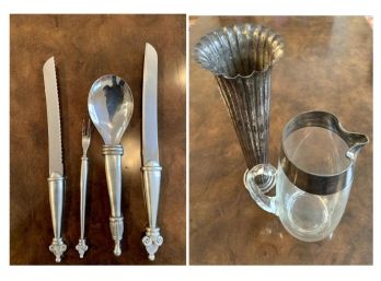 Carrol Boyes Pewter Serving Pieces &  Silver Vase And Rimed Pitcher