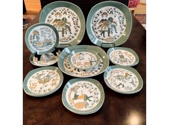 Sicilia Hand Painted Plates (12)  And Platters (3) From Norway C. 1960