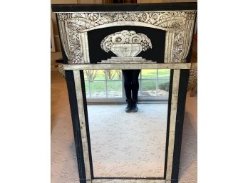 French Art Deco Black Laquer And Silver Gilt Mirror