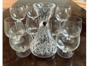 Waterford Decanter, 4 Wine Glasses & 6 Snifter Glasses