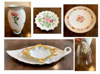 Tiffany Vase- Lenox Leaf Dish, Bowl, 2 Plates, Bell