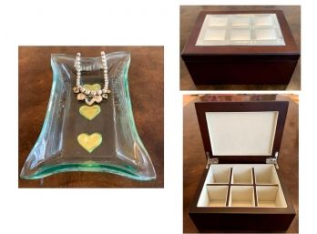 Jewelry Box W/ Silver Top, Jewelry, & Heart Tray