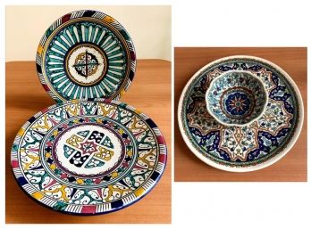 Footed Platters & Bowl W/Platter - All Hand Painted