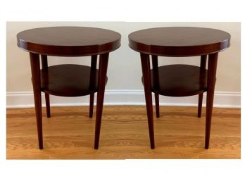 Pair Round Wood Side Tables