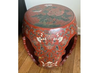 Vintage Chinese Red Lacquered Barrel Form Garden Stool