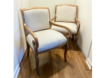 Two Vintage Scrolled Arm Chairs