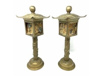 Pair Of Antique Brass Chinese Lanterns
