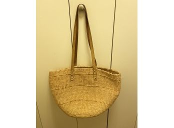 Woven Tote Bag With Leather Handles