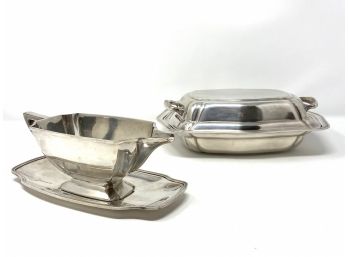 Vintage Silverplate Gravy Boat And Butter Dish