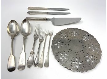 Vintage Towle Sterling Silver Handle Cake Knife, Silverplate Trivet And Flatware Collection