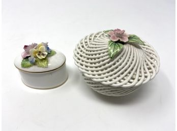 Pair Of Delicate Floral Trinket Boxes: Spain, England