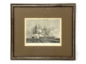 Antique Engraving Printed In 1846: Capture Of The British Frigate Gurriere By The US Frigate Constitution