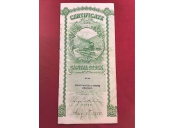 Swastika Gold Mining Co Capital Stock Aug 9th,1910 $1500.00