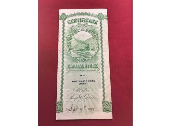 Swastika Gold Mining Co. Capitol Stock Sept 29, 1909 $1500.00