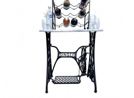 Multifunctional Table With Antique Singer Sewing Machine Base