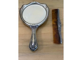 Antique Mirror And Comb Silver Plated