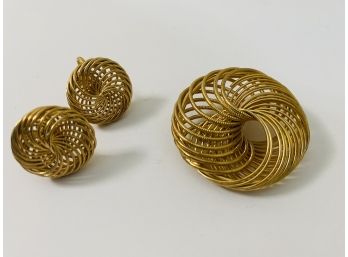 Vintage Spiral Goldtone Earrings And Pin
