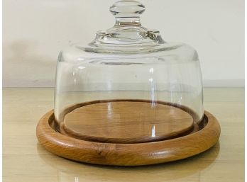 Small Teak Cheese Tray With Glass Top