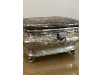 Vintage Silver-plated Jewelry Box With Working Key