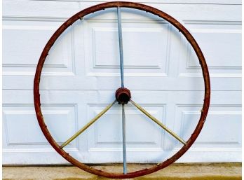 Large Peace Sign Made From Antique Wheel 42'