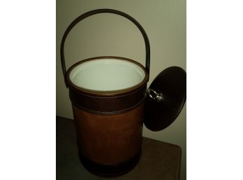 Beautiful MCM Style Ice Bucket With Leather Like Trim