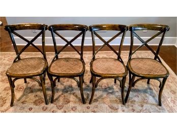 Set Of 4 Bistro Chairs With Padded Rattan Seats