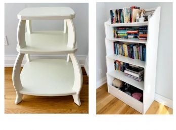 White Side Table And Bookshelf