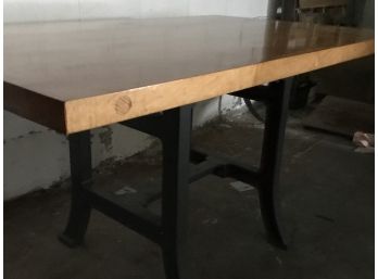 Repurposed Vintage Industrial  Cast Iron Base With Stunning Butcher Block Table