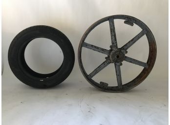 Old 31' Industrial Steel Wheel Machine Pulley