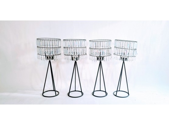 Solar Outdoor Lamps With Black Metal Bases And Clear Irisdescent Plastic Chandelier Top -set Of 4
