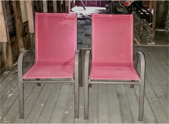 Pair Of Red And Brown Lawn Chairs