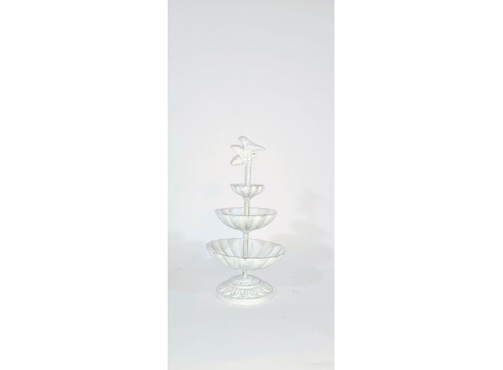 3 Tier White Metal Candy Dish With Bird Topper
