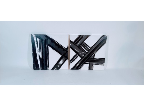 Pair Of Black And White Abstract Wall Art