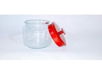 Glass Cookie Jar With Red Lid