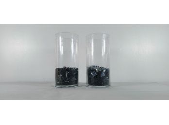 Pair Of Glass Candle Holders With Decorative Stone